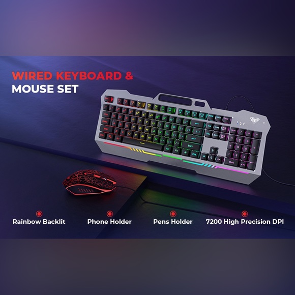 RGB Backlit Gaming Keyboard Mouse Combo, Wired Gaming Set - Picture 2 of 7